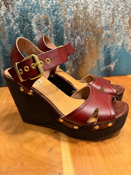 Steve Madden Shoes - Steve Madden mid 2010s boho leather platform wedge sandals burgundy 9 FAIR